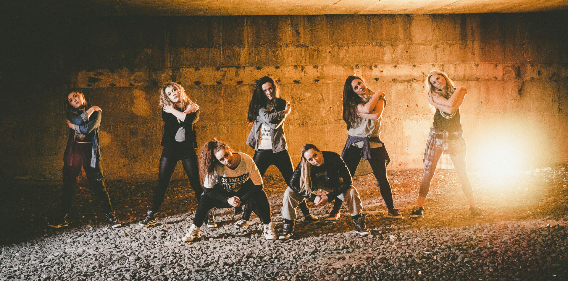 Colour Photo of a group of girls from the Street Dance Troupe Autonomy in Chester - Dancing on Location Off Camera Flash Photography at the Welshot Photographic Academy Evening