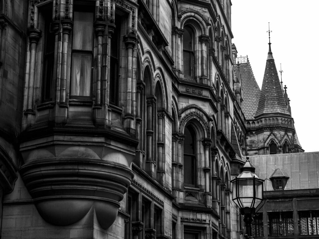 Black and White Photograph of an ornate building - WelshotRewards Day - Architectural Photography in Manchester